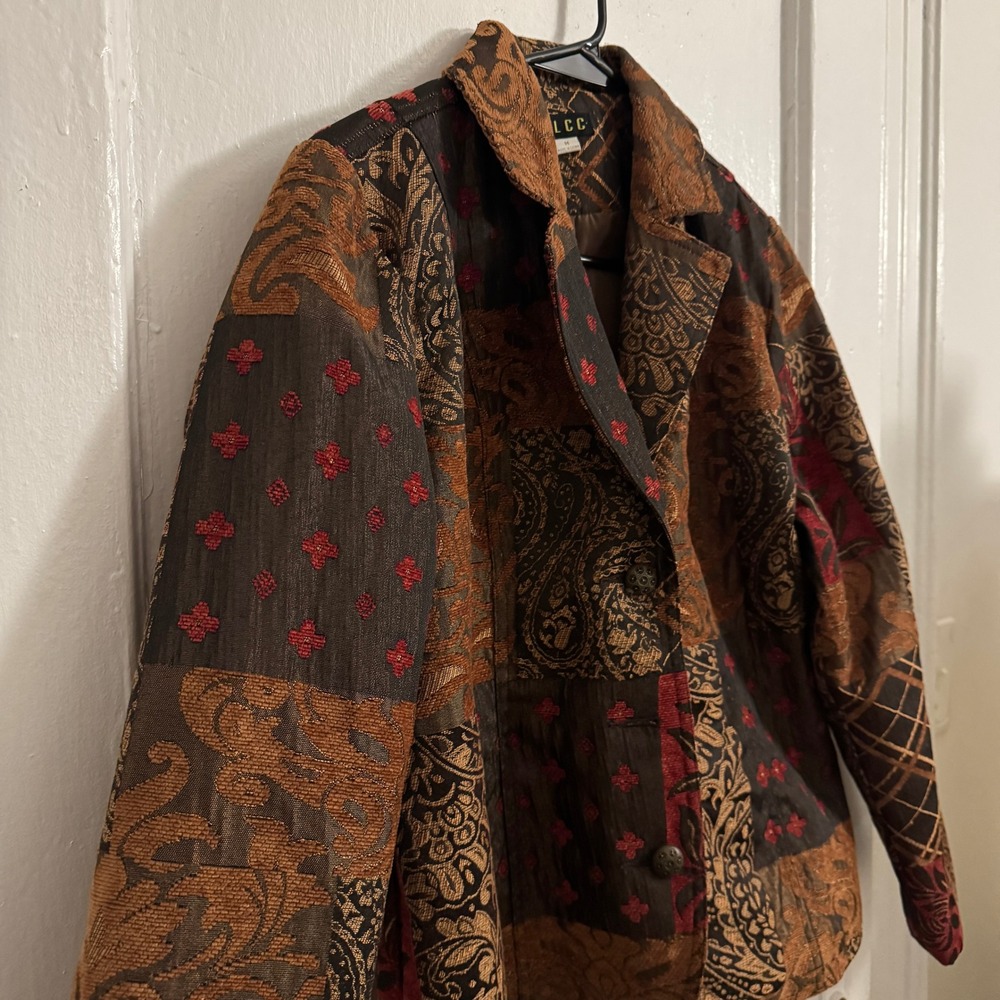Vtg Patchwork Tapestry Brocade Blazer Paisley Bro… - image 3